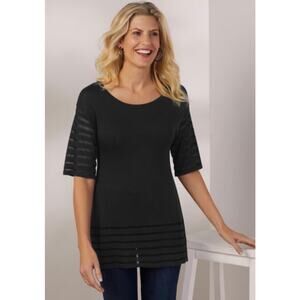New Black Tunic Calais Knit Sweater with Mesh Detailing Short Sleeve Sz Medium